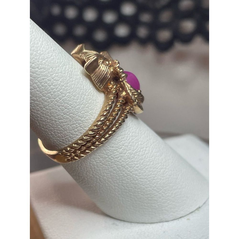 10k Gold Cat Star Ruby Diamond Ring - image 2